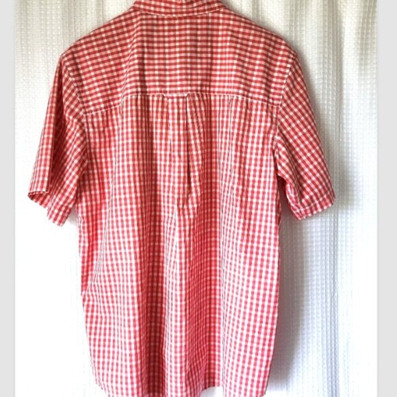 Chaps Easy Care Shirt Men's Large Gingham Plaid Short Sleeve Button Up Red White - Picture 10 of 10